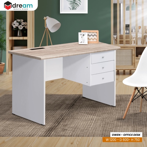 MOBELIO - OWEN Meja Tulis Kerja Kantor Desktop kayu olahan ekonomis Putih Hitam - MTSN 1207