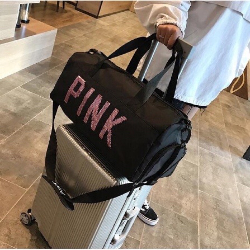 Imura | Tas Travelling Gym Duffel Bag Dufle Motif Blink Manik Borci PINK