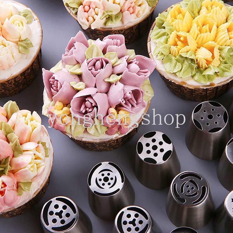 14pcs/set Stainless Steel Pastry Tips Fondant Dekorasi Kue Rusia Icing Piping Nozel Dengan Silikon Pastry Bag Dapur DIY Alat Baking