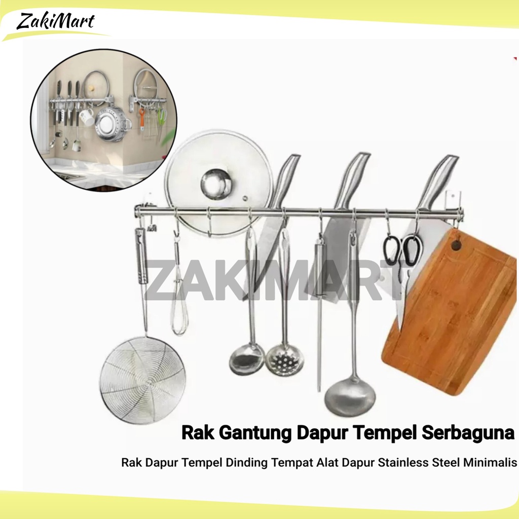 Rak Gantung Dapur Tempel Serbaguna Tempat Alat Dapur Stainless Steel