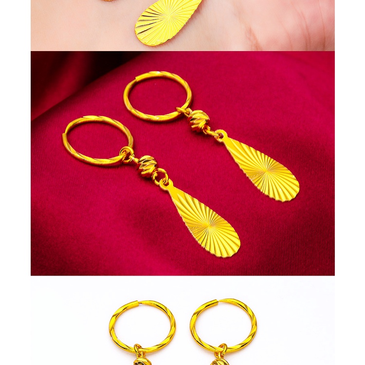 Goldkingdom Perhiasan Fashion Emas Asli Kadar 375 Bangkok Aksesoris Ready Stock Baru drop-drop Anting Wanita Rumbai Sargold Earrings