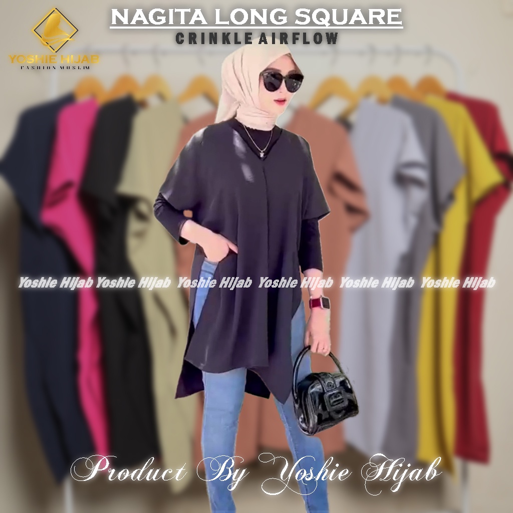 Nagita Long Square Crinkle Airflow Tunik Crinkle Atasan Crinkle Wanita