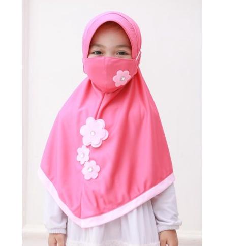 hijab masker bunga anak//hijab instan anak real pict//hijab anak lucu//hijab anak paud//hijab anak t