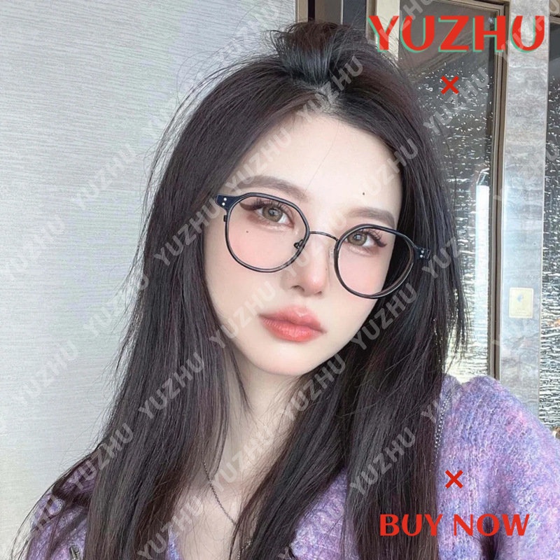 (YUZHU) Kacamata Bingkai Bulat Logam Fashion Korea Kacamata Desain Mode Baru Ultra Ringan Anti Cahaya Biru Kacamata Wanita