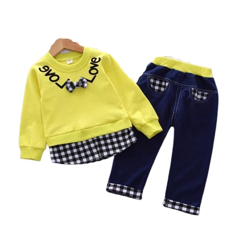 Zahra Setelan Anak Perempuan Love Set Bahan Fleece | Pakaian Anak Kekinian Umur 1-6 Tahun