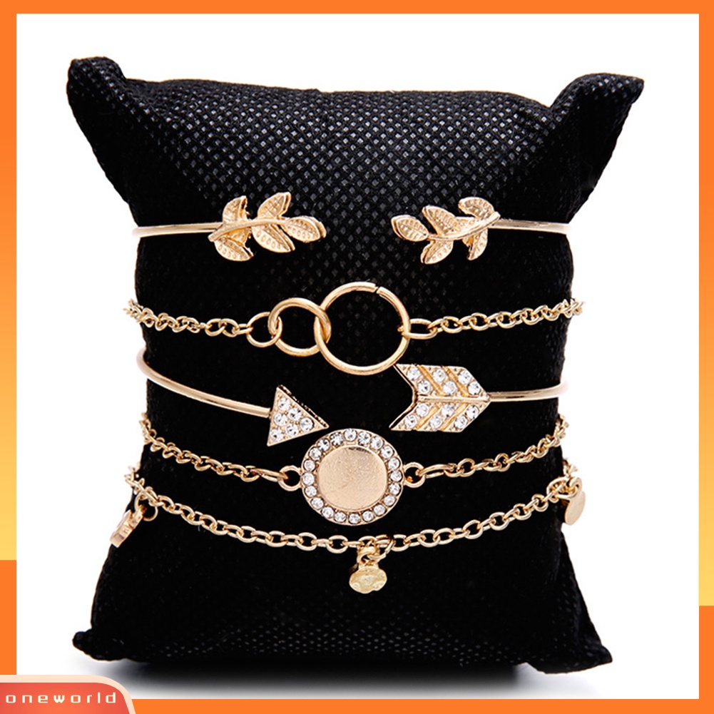 [WONE] 4pcs/set Berongga Dikait Lingkaran Pesona Panah Ujung Terbuka Bangle Rantai Gelang Perhiasan