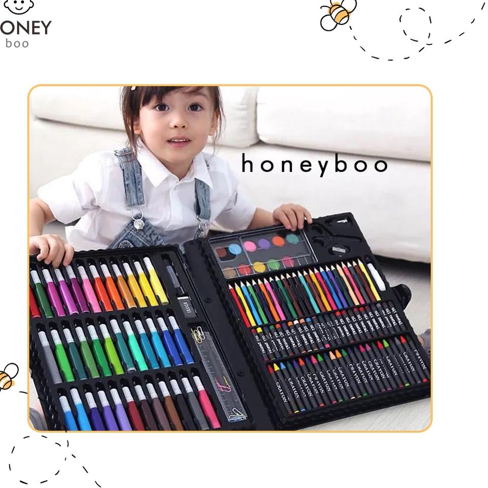 

[Z-3U ✔] Honey Boo - Krayon Anak Set Koper 150 in 1 Crayon Full Alat Melukis Mewarnai Set-berkualitas