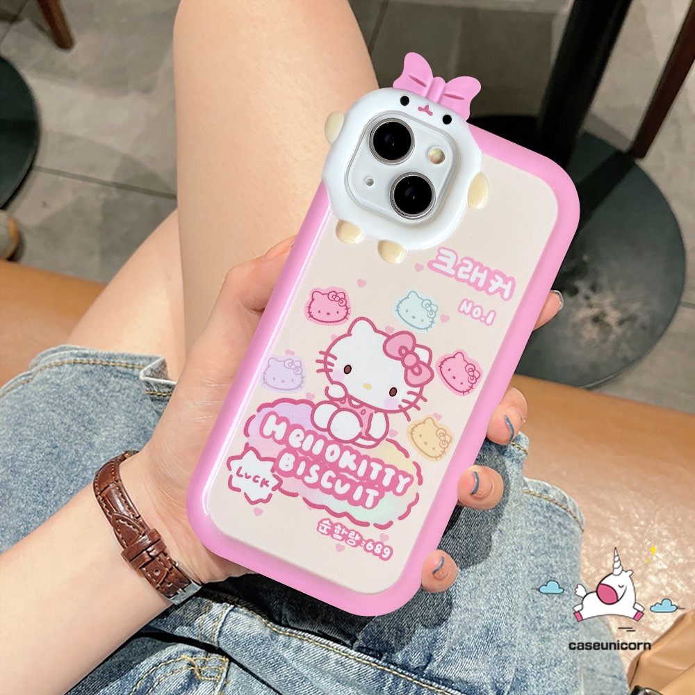 Kompatibel Untuk iPhone 7plus XR 11 13 12 14 Pro MAX X XS MAX 7 8 6 6S 14plus SE 2020 Kartun Lucu 3D Bow-knot Monster Kecil Lensa Indah Hello Kitty Lembut Casing Ponsel