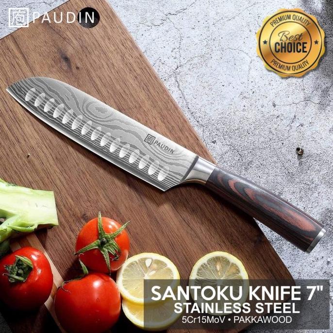 Pisau Dapur Paudin N5 Premium Kitchen Santoku Knife 7" Stainless Steel