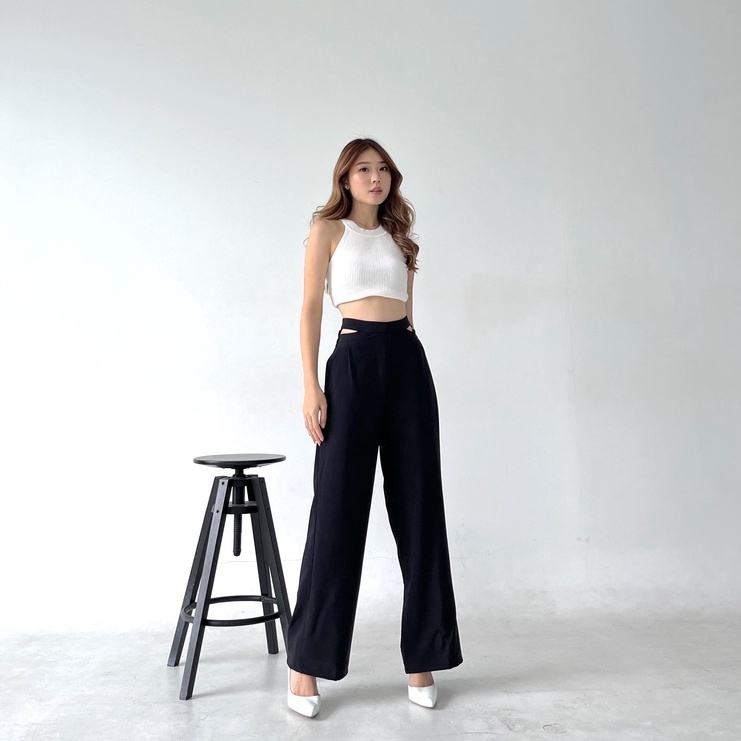 Beryl Cut Out Pants / Celana Cut Out Wanita / Hight Waist Korean Pants