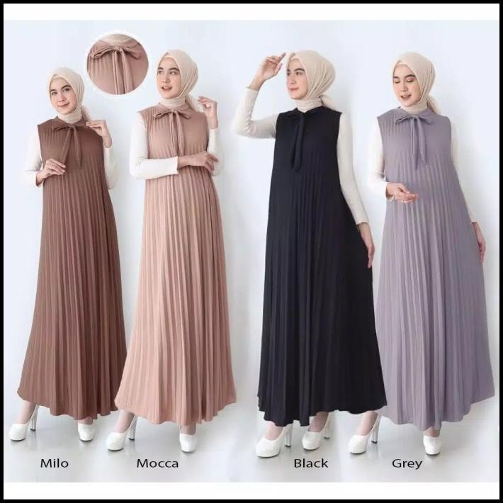Baju Gamis Wanita Plisket Maxy Lengan Buntung / Tanpa Lengan Kensi