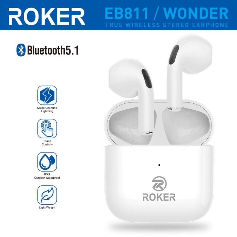 Handsfree Headset Bluetooth Roker TWS WONDER EB811 5.1 Handset Handsfree Roker WONDER EB811 Earphone Bluetooth Roker WONDER EB811 5.1 TWS Earbuds Original