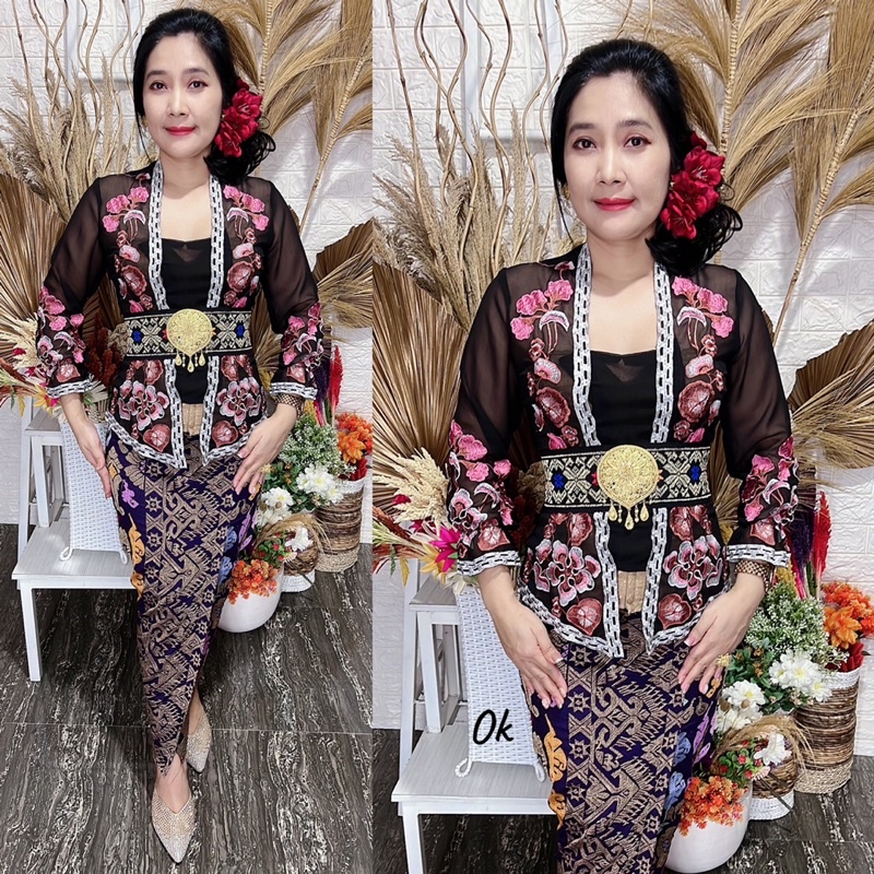 kebaya jadi bordir motif daun waru