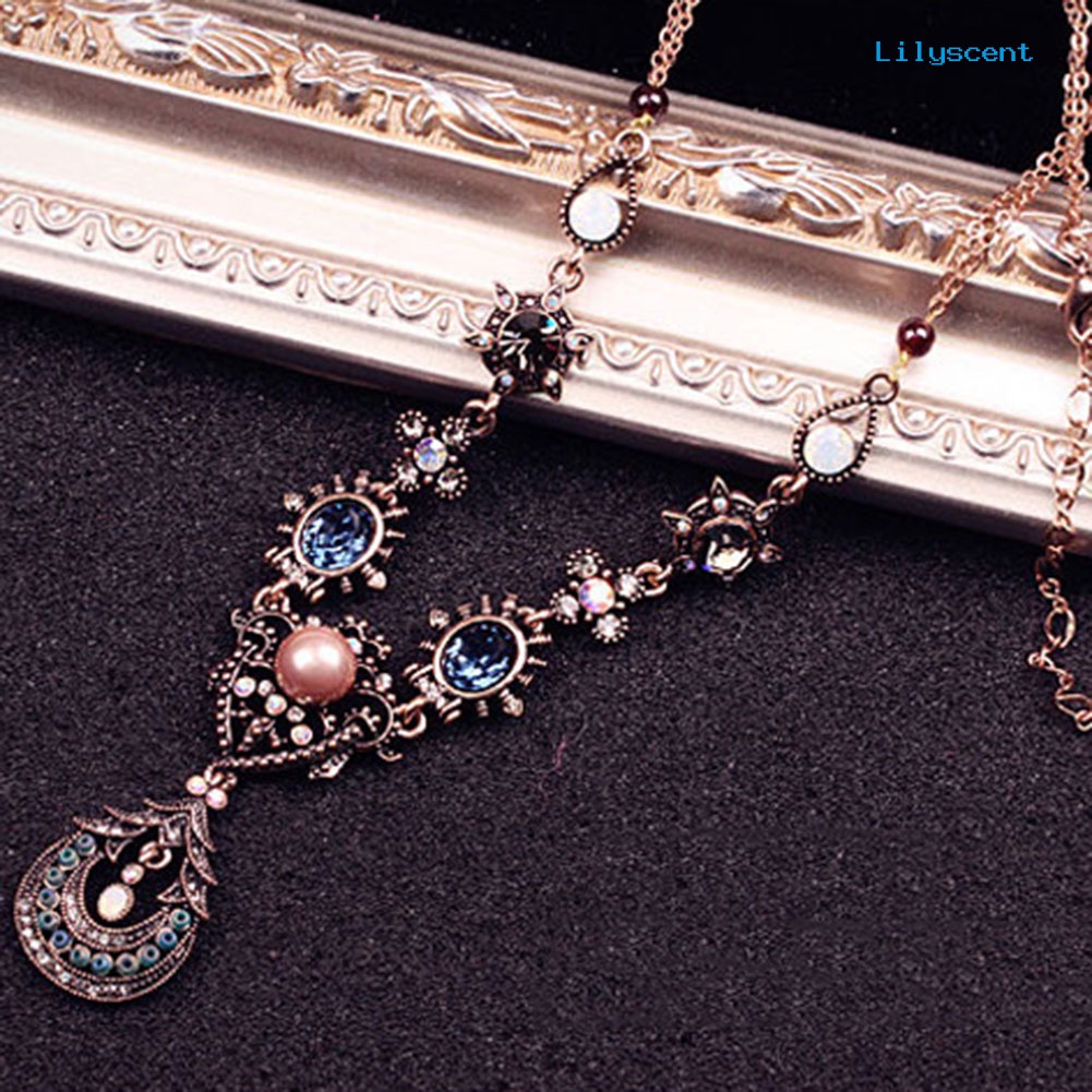 [LS]Fashion Boho Gaya Istana Gaya Shiny Rhinestone Moon Teardrop Oval Statement Necklace