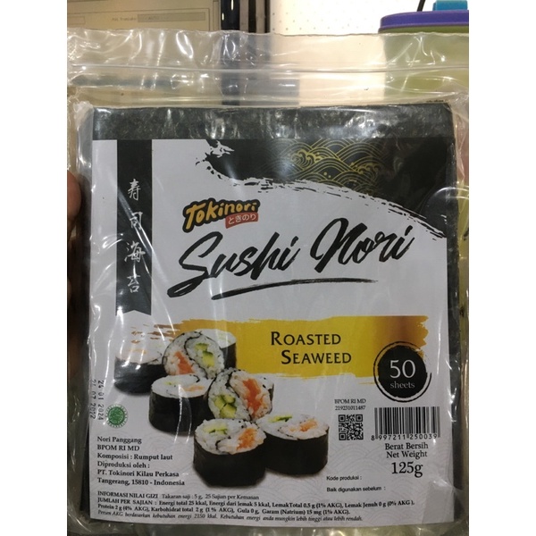 

Tokinori Sushu Nori Panggang Rumput Laut Roasted Seaweed HALAL 125gr 50Sheet Lokal