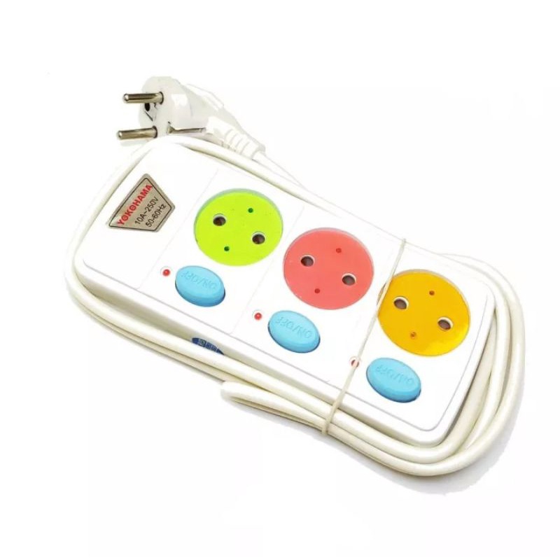 Yokohama Stop Kontak Listrik 3 Lubang Colokan With Saklar Switch Lampu Indikator + Kabel 1.8 METER