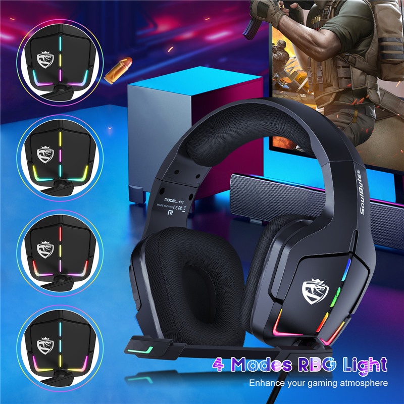 Sicibel S12 Headset Gaming Dengan Noise Canceling + Mic + Lampu LED Untuk PC Mac PS4 PS5 Switch Xbox One