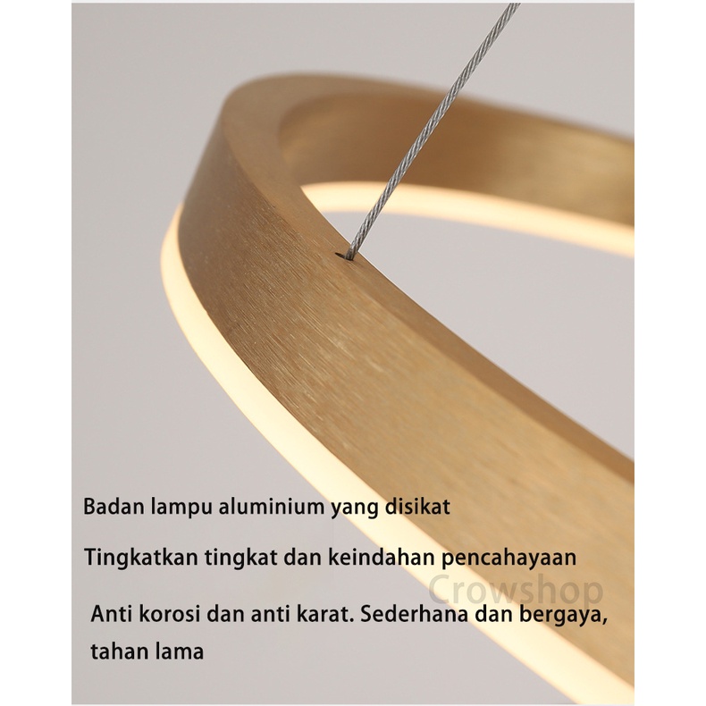 【Garansi 3 bulan】Lampu Gantung Ring LED 5 RING 100cm GOLD Minimalis Modern Ruang Tamu Untuk Kamar Tidur 180W Crowshop