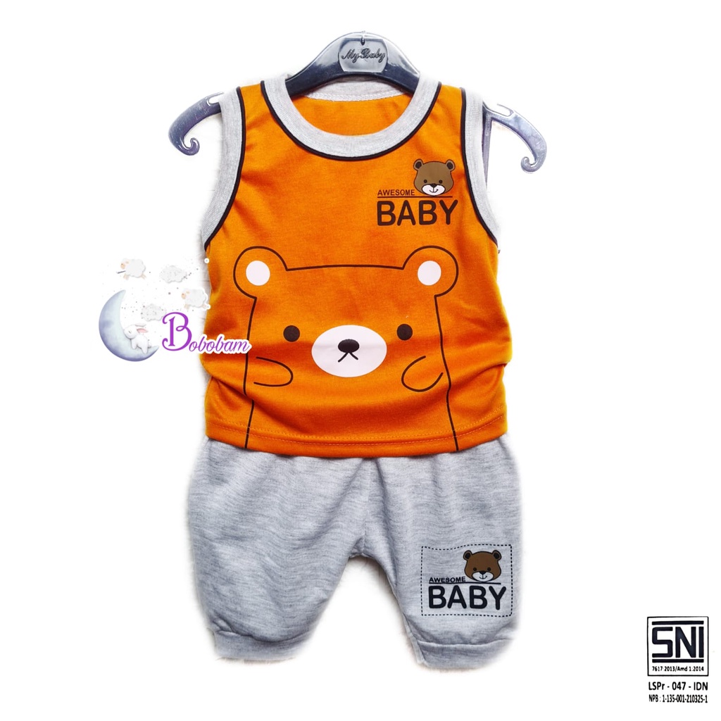 BAJU BAYI LAKI LAKI SETELAN ANAK COWO LUCU STELAN COWOK 6 12 BULAN KEREN TRENDY KEKINIAN SINGLET BEAR