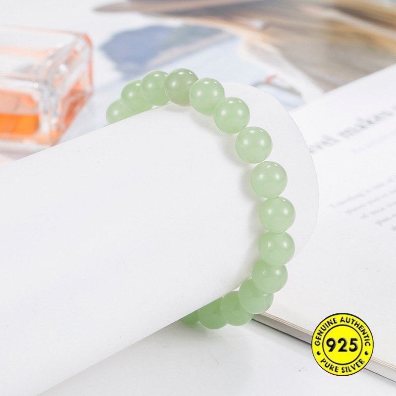 Hetian Giok Danau Hijau Manik-Manik Bulat Gelang Pria Dan Wanita Couple Lucky Beads U1498