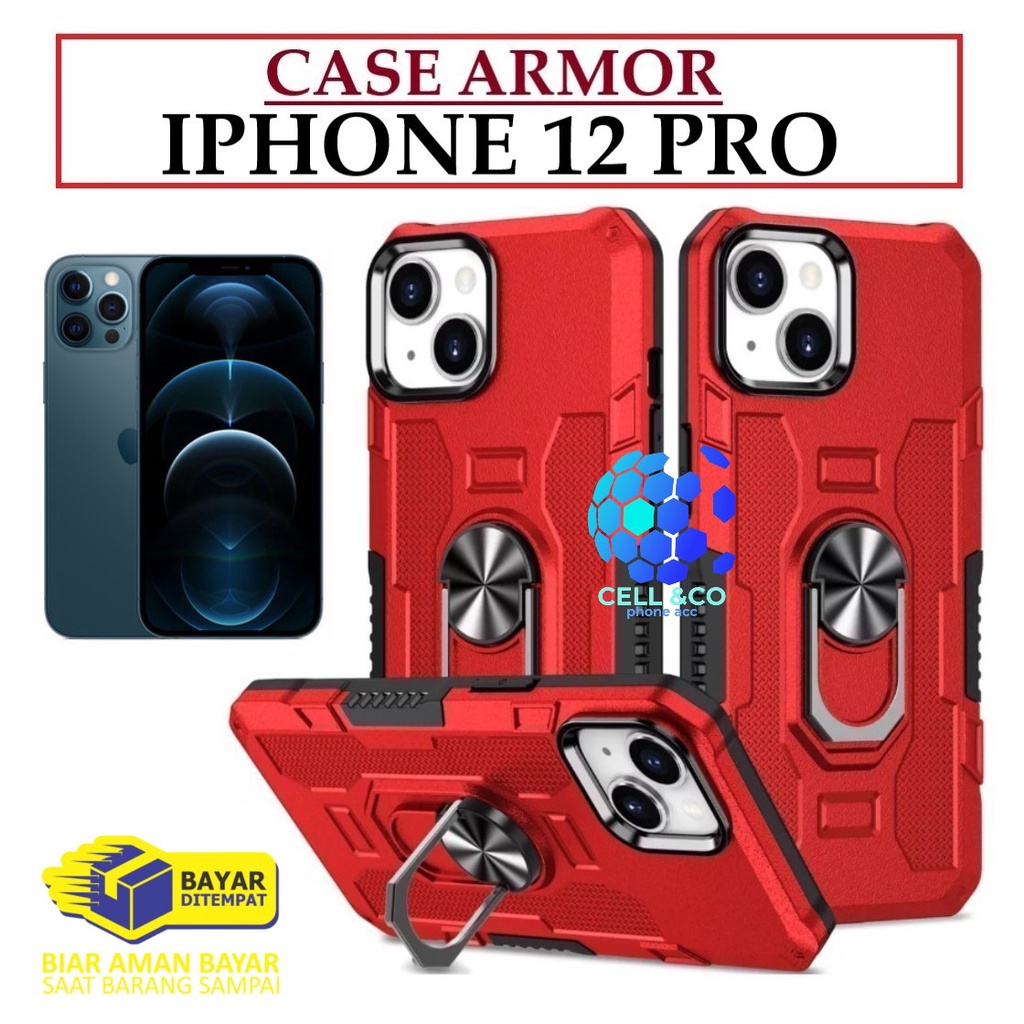 Case Armor IPHONE 12 PRO Iring Cincin Magnetic Kesing Hp Protect kamera Premium Hard Case Standing Robot Pelindung Kamera