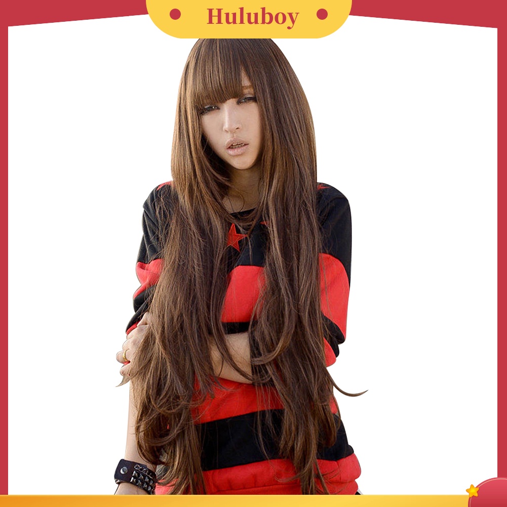 Wig Cosplay Model Panjang Keriting Gelombang 80cm Dengan Poni Untuk Wanita