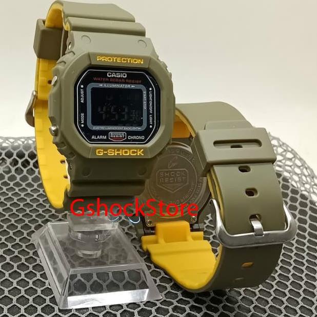 EXCLUSIVE!Jam tangan Pria G-shock Casio dw 5600  strap 2 warna kuning hijau hitam merah free box dan
