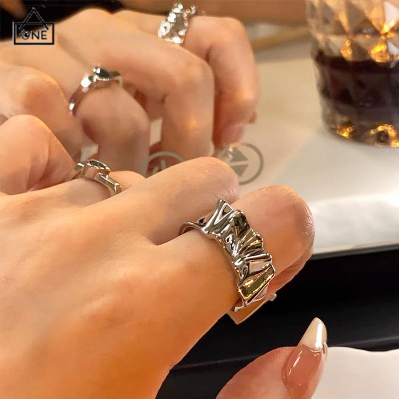 COD❤️2pcs Cincin Korea Gaya Punk Cross Opening Irregular Texture Untuk Pria Wanita Aesthetic keren Silver Ring Jewelry-A.one