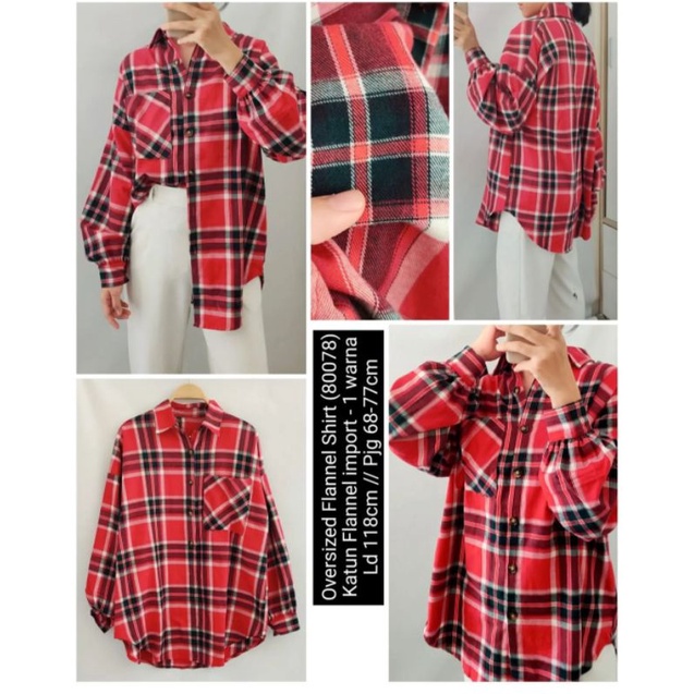 kemeja wanita/Tartan  oversized shirt