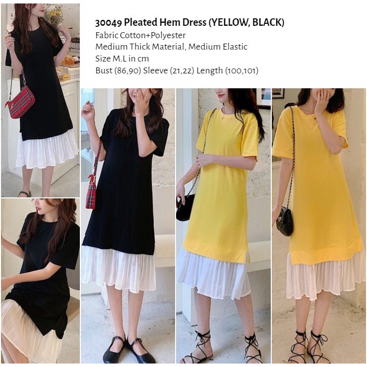 30049 Dress Korea Style Dress Wanita Pleated Hem Casual Dress