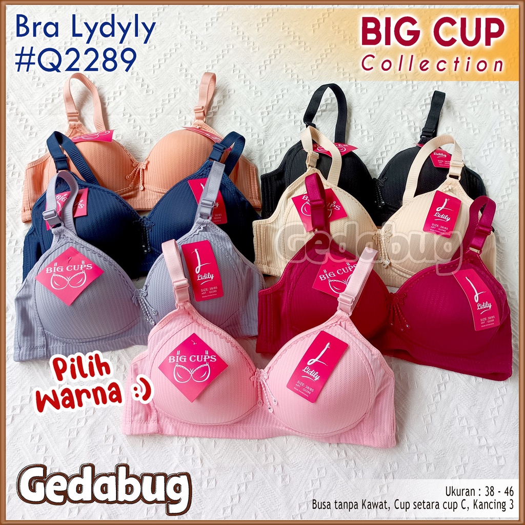 Bra Lydyly Q2289 Big Cup teksture Salur | BH Busa tanpa Kawat Cup setara Cup C Kait 3 | Gedabug