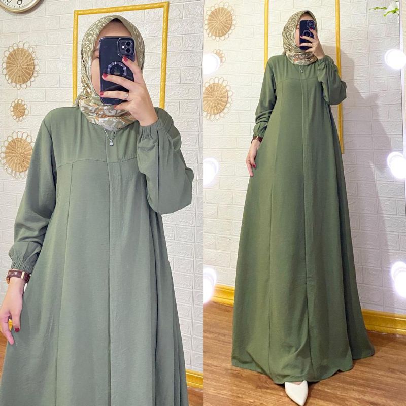 GAMIS TERBARU, Dress Maryam, Bahan Crinkle airflow premium, Gamis Crinkle Premium, Gamis