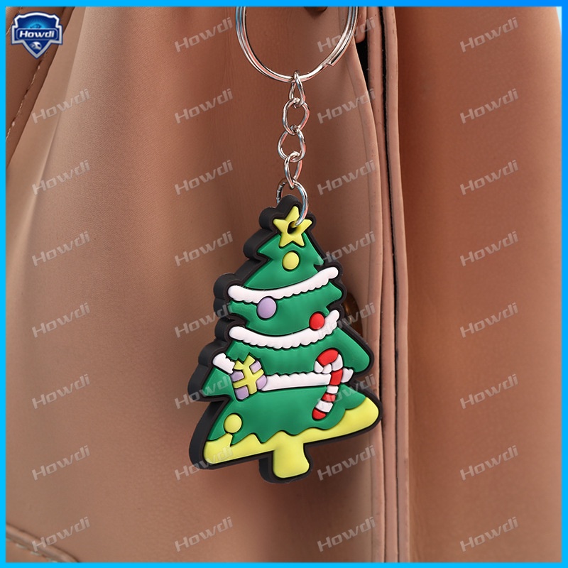 Gantungan Kunci Kartun Santa Claus Kartun Hadiah Natal Pvc Lembut Keychain Christmas Tree