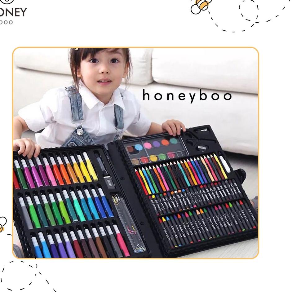 

[O[11 ✔] Honey Boo - Krayon Anak Set Koper 150 in 1 Crayon Full Alat Melukis Mewarnai Set-langsung kirim