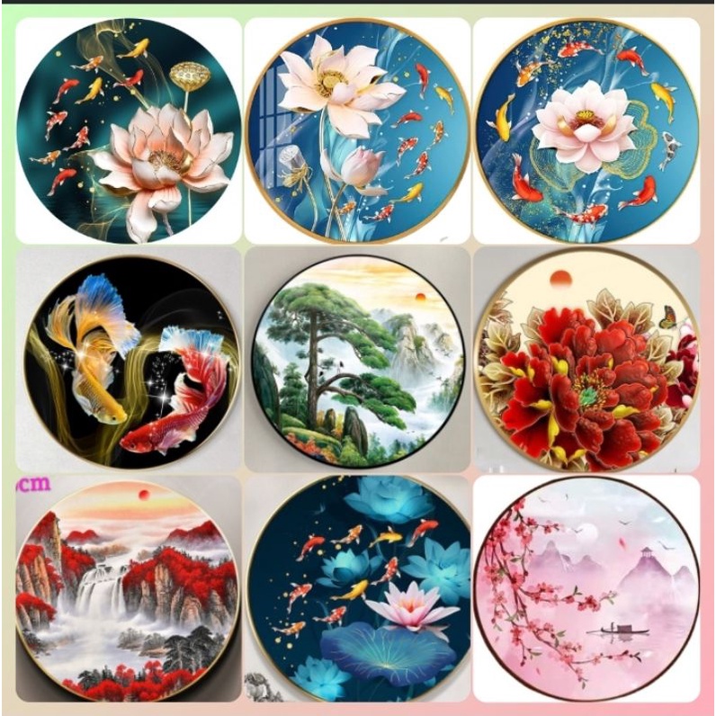 paket kristik pemandangan bunga hewan ikan koi gunung pola kain cross stitch sulaman round