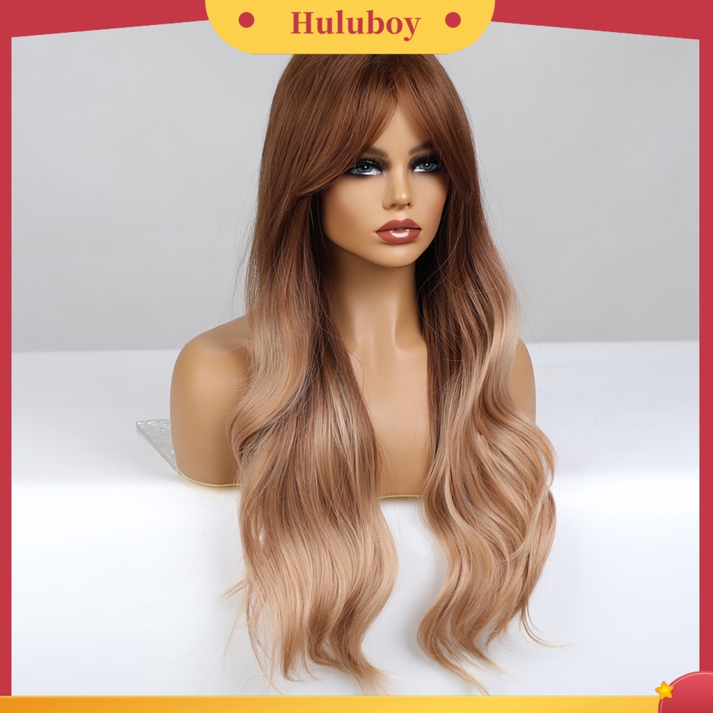 Wig Rambut Extension Wanita Model Panjang Gelombang Warna Gradasi Tahan Panas Untuk Cosplay
