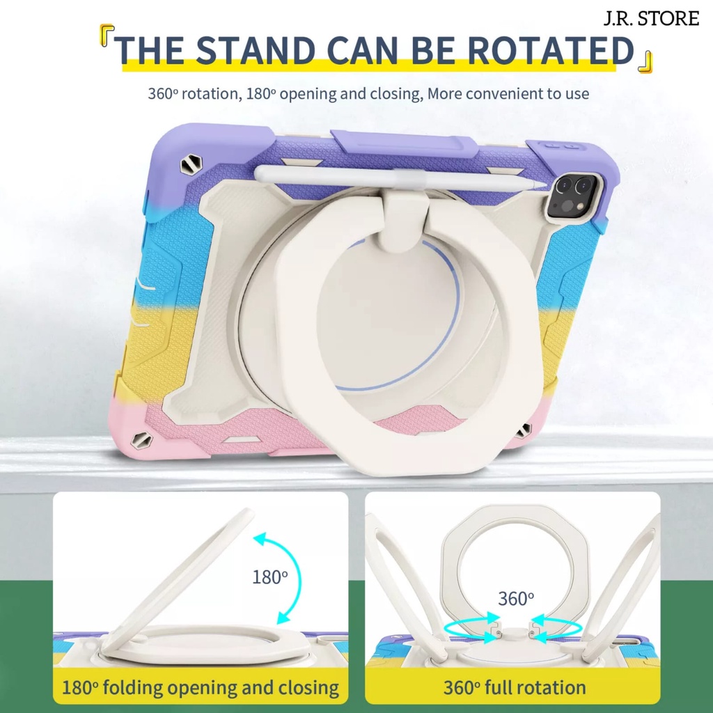 SHOCKPROOF MACARON CASE IPAD PRO 11 (Gen 1 / 2 / 3 / 4) / IPAD PRO M1 / PRO M2 / IPAD AIR 4 / AIR 5 / IPAD 9 / 8 / 7 (10.2 inch) / 6 / 5 (9.7 inch) / IPAD MINI 6 STANDING ROTATE