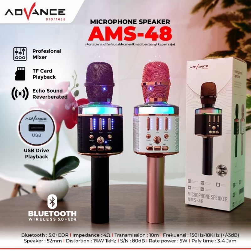 Mic Speaker Advance AMS-18 / AMS-08 / AMS-28 / AMS-38 / AMS-48 / AMS-321 Bluetooth Portable / Speaker Mic Bluetooth karaoke ams18 08 28 38 48 321 Microphone Speaker Oke