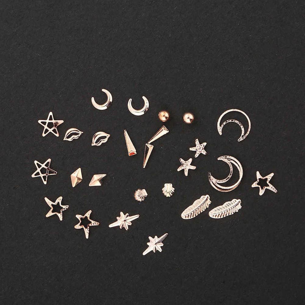 12 Gaya Punk Metallic 3D Moon Starfish Nail Art Dekorasi Studs DIY Manicure