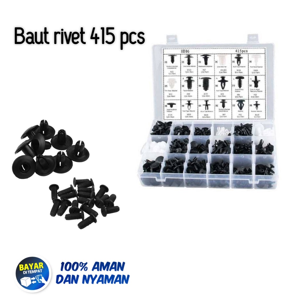 PROMO YUKIDO Baut Rivet Mobil 415PCS Universal 415 PCS - Bolt - Paku Mur - Nut Bemper Dashboard Material Plastik Kuat Kencang Tidak Mudah Lepas - car acesoris - Aksesoris Kendaraan - Perlengkapan Otomotif - baut - rivet - paku rive