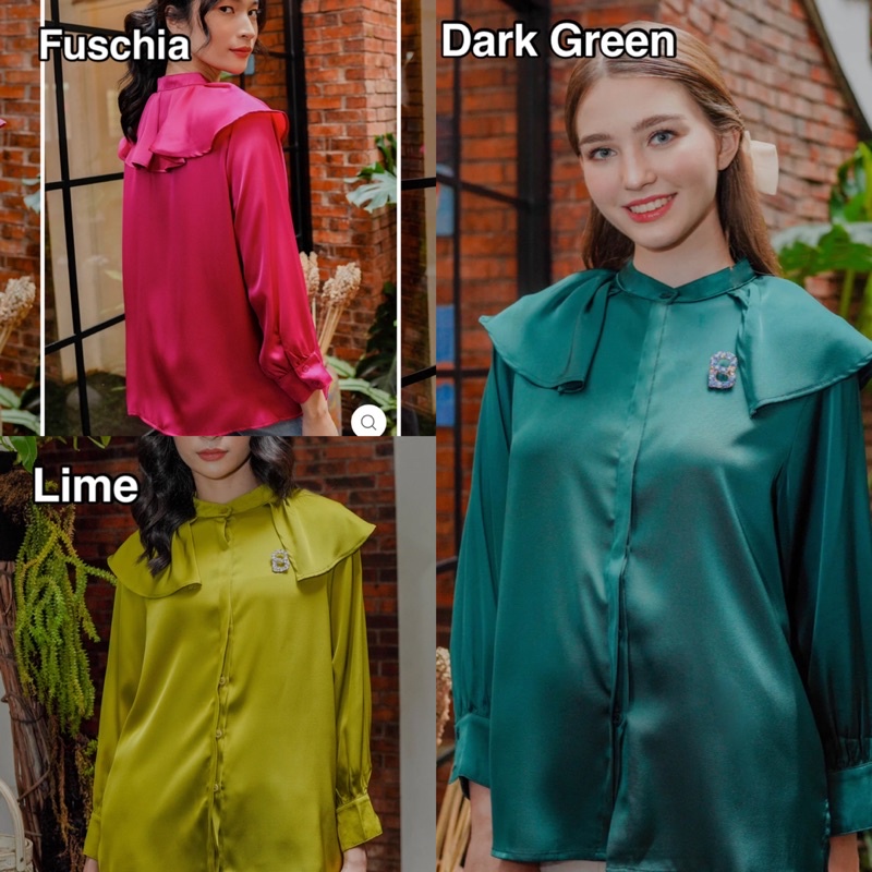 Aera Shirt - Lime Dark Green Fuschia fuchsia Benang jarum benangjarum XS S M L XL XXL buttonscarves 