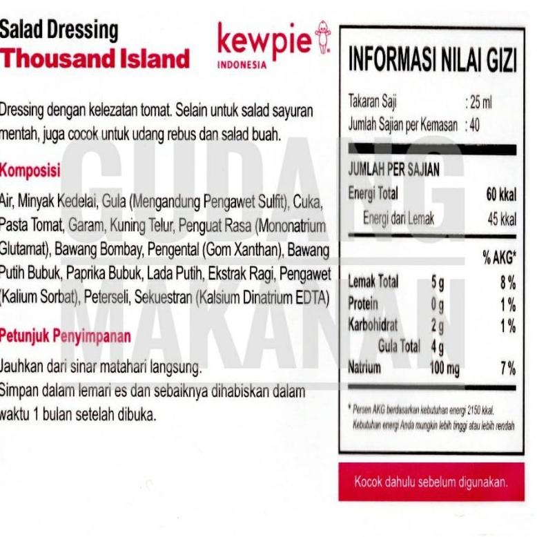 

[KODE PRODUK ZKGJI6996] Kewpie Salad Dressing Thousand Island 1 Liter