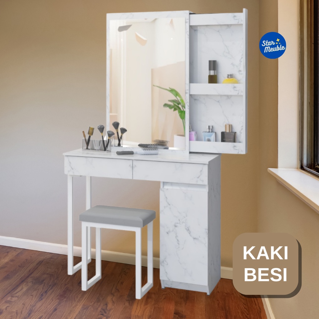 Meja Rias dan Kursi Meja Makeup Kaca Sliding Kaki Besi MR Istanbul SLD - Star Meuble Semarang