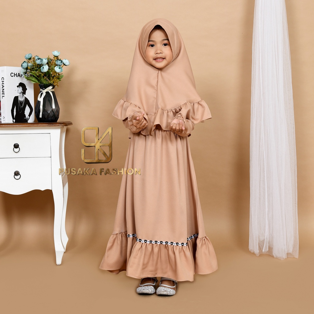 NAlSYA KIDS baju gamis anak perempuan muslim pakaian syari set hijab putih khimar modern murah ADA 6 WARNA BISA BUAT ANAK 2 SAMPAI 9 TAHUN fashion muslim kid warna putih hitam wardah moca lilac bata gaun anak muslim long dress mengaji manasik