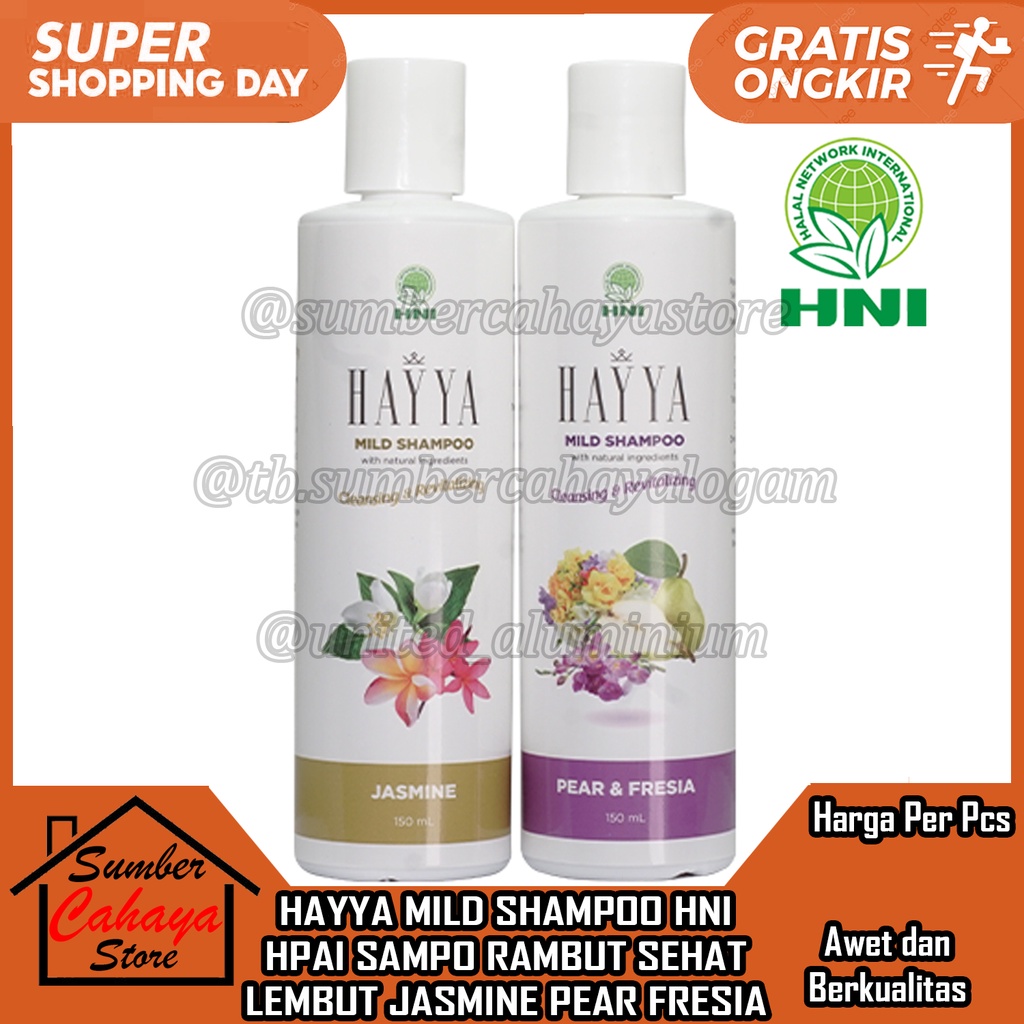 HAYYA MILD SHAMPOO HNI HPAI SAMPO RAMBUT SEHAT LEMBUT JASMINE PEAR & FRESIA SHAMPO HERBAL HAYA ALA S