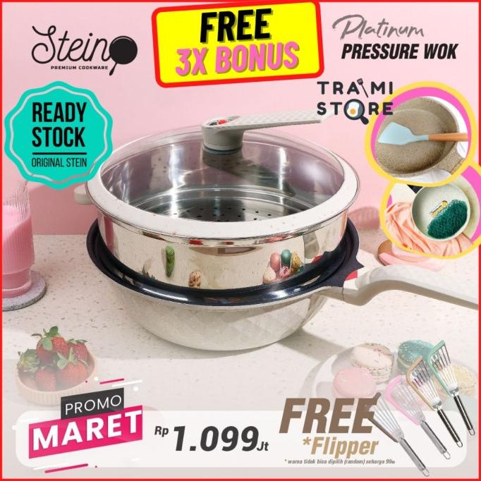 Steincookware Platinum Pressure Wok Pan 32 Cm + Steamer Stainless Murah