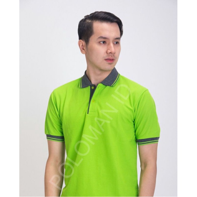 BAJU KAOS KERAH POLO SHIRT PRIA POLOS HIJAU STABILO
