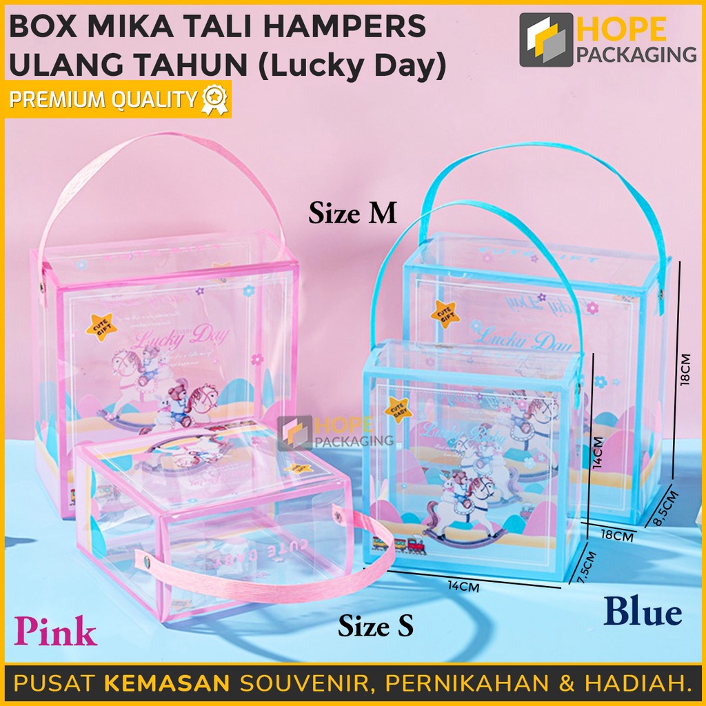 Box Mika Tali Hampers Uk. S untuk Ulang Tahun / Box Mika Transparant Hampers Goodie bag Birthday / kotak hadiah ultah souvenir anak bento box