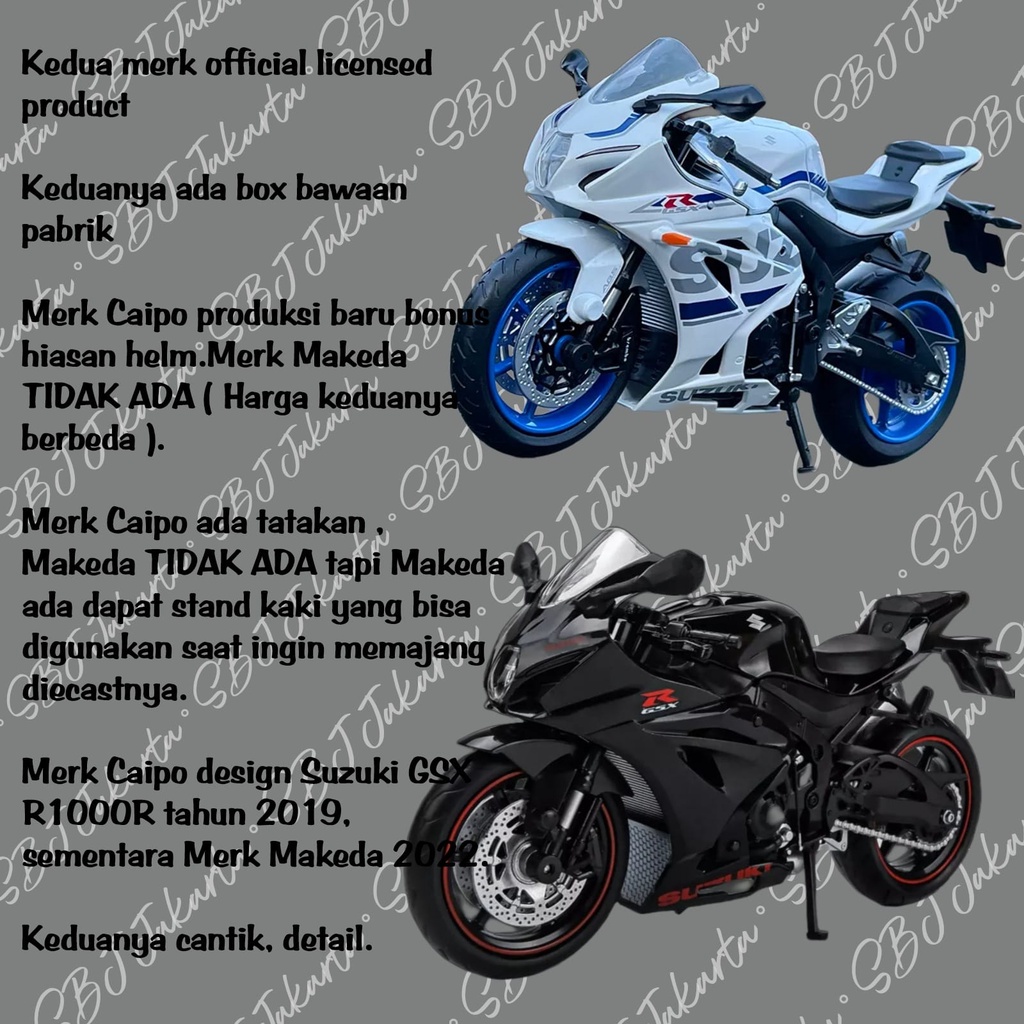 Diecast miniatur Sepeda Motor SUPERBIKE SUZUKI GSX-R1000 Skala 1:12