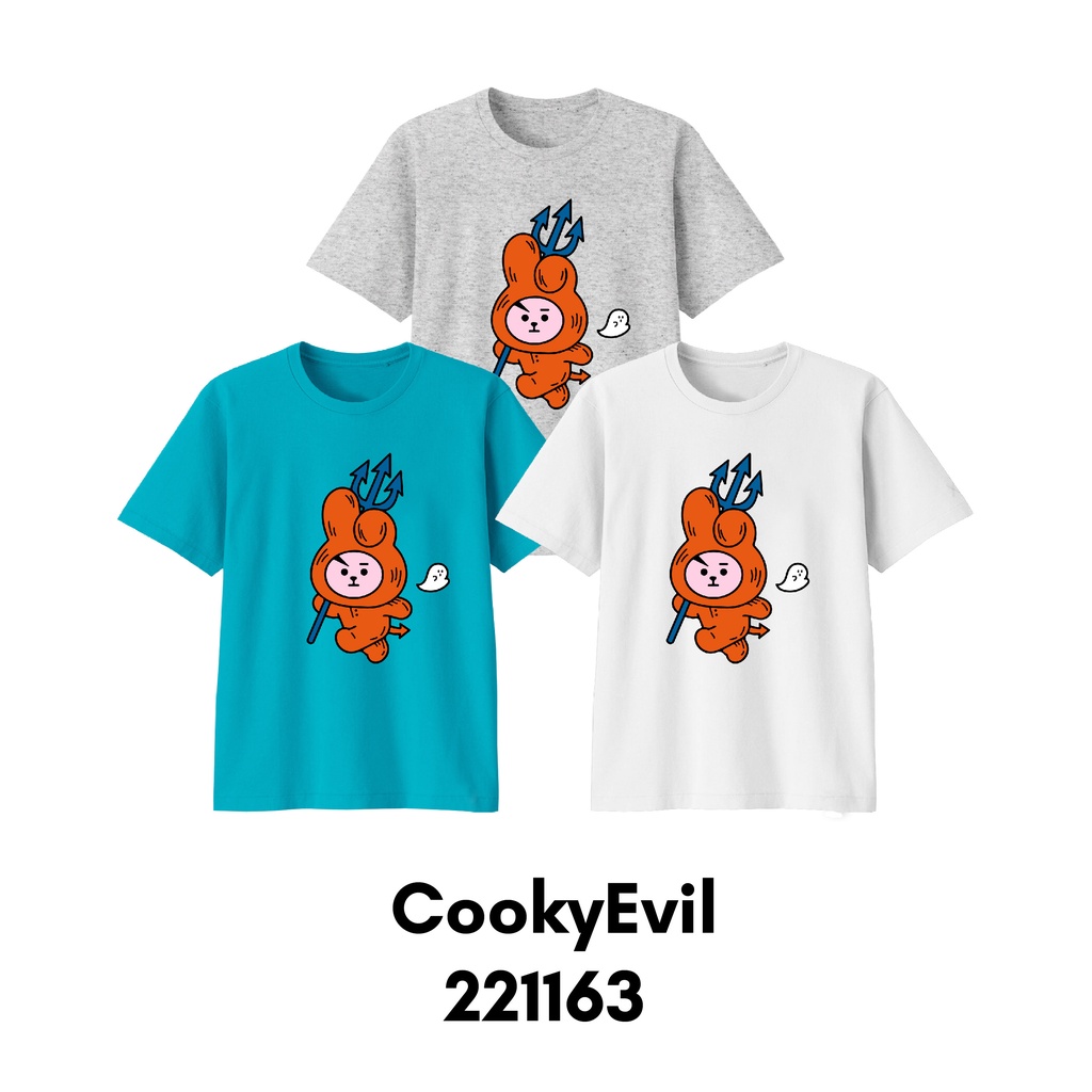 Kaos BT21 Bayi Anak Remaja Dewasa Cooky Evil &amp; Mang Pencil Series Bahan Katun Combed 30s